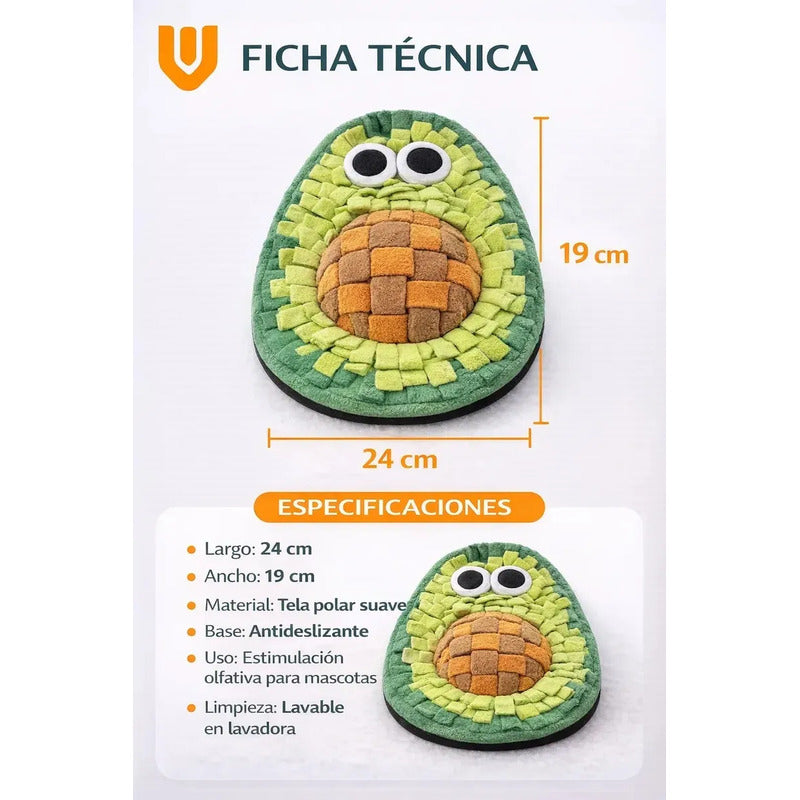 Alfombra Olfativa Aguacate Perro Juquete Estimulador Mascot Color Verde Palta Aguacate Natural Tonos Hoja Selva Mascotas Canino Estimulacion Sensorial Juego Interactivo Lavable