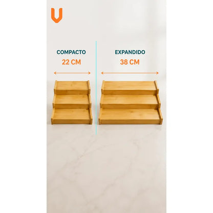 Organizador Porta Condimentos Especiero Expandible 3 Niveles Bambú Organizador Especias Expandible 3 Niveles Especiero Escalonado Cocina Despensa Condimentos Ajustable 22 A 38 Cm