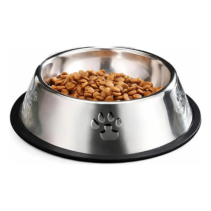 Comedero Antideslizante Platos Perros Gatos Mascotas 26 Cm Plateado