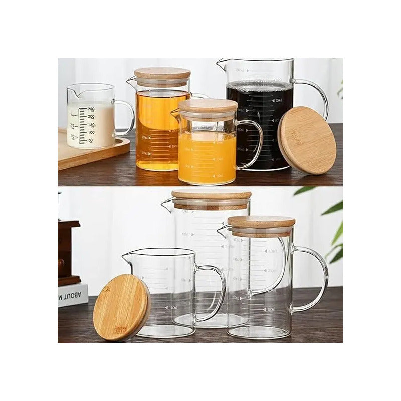Pack 2 Tazas Medidora Con Tapa Tazas Vidrio Jarra Medidoras Transparente 350/500ml