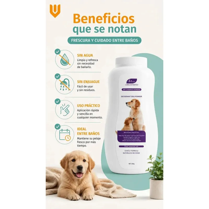 X2 Shampoo Seco Perro Desenredante Anticaida Pelo Higiene Shampoo Seco Perro Polvo 200 G Baño Seco Desodorizante Desenredante Anticaída Pelo Higiene Limpieza Rápida Pelaje Suave - 200g