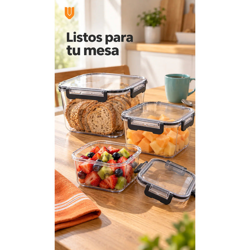 Set 3 Tupers Tapa Hermeticos Taper Contenedores Acrílico Transparente Tupers Rectangulares Potes Acrílico Transparentes Tapas Alimentos Cierres Laterales Cocina Despensa Hogar