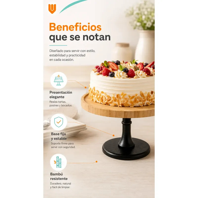 Base Torta Pedestal Cupcakes Stand Bambú Redondo Eventos Bambú Natural Tono Madera Claro Cálido Acabado Ecológico Premium Visible Estilo Nórdico Elegante Fiesta Postres Cupcakes