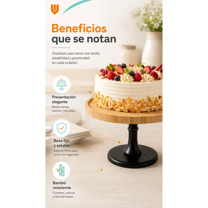 Base Torta Pedestal Cupcakes Stand Bambú Redondo Eventos Bambú Natural Tono Madera Claro Cálido Acabado Ecológico Premium Visible Estilo Nórdico Elegante Fiesta Postres Cupcakes