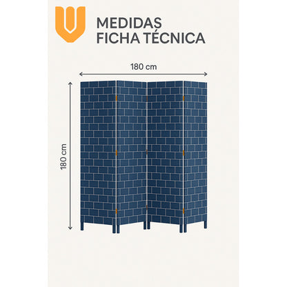 Vitrineon Biombo Separador Ratán Oficina 4 Paneles 180cm