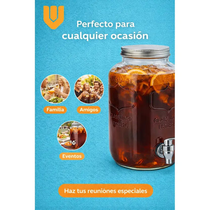 Frasco Dispensador Fiestas Jugo Agua Bebidas Vidrio Hogar 4l Dispensador Bebidas Vidrio 4l Frasco Jugo Agua Fiestas Hogar Canilla Servicio Mesa Transparente