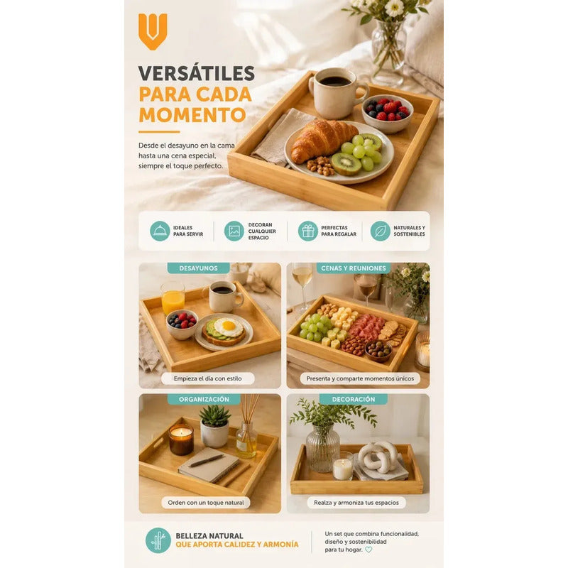 3 Bandeja Desayuno Bambu Ecologico Sostenible Hogar Bambu Marron Bambu Natural Madera Clara Elegante Nordico Artesanal Gourmet Calido Minimalista Cocina Premium