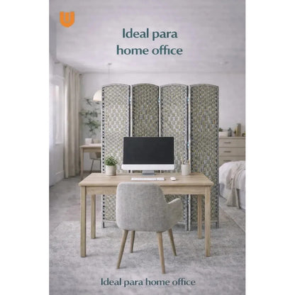 Biombo Separador Oficina Ambientes Divisor 4 Puertas 180 Cm Panel Decorativo Ceniza Moderno