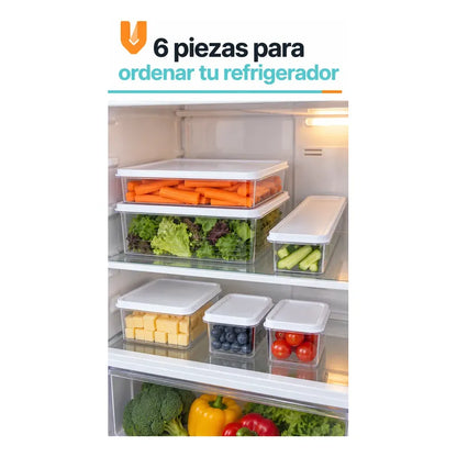 Set 6 Taper Organizadores Hermetico Tapa Conserveros Tupper Transparente Organizadores Alimentos Refrigerador Cocina Despensa Acrílico Transparente Tapas Blancas Rectangulares