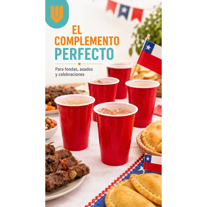 50 Vasos Plasticos Desechables Terremotos Bebidas Fiesta Rojo Bicolor Blanco Vaso Americano Fiestas Patrias Terremoto Fonda Celebración Chilena