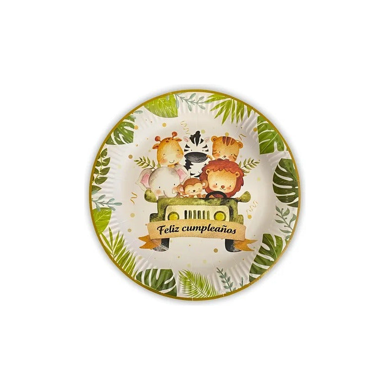 X20 Plato De Carton Safari Cumpleaños Safari Animales 23 Cm