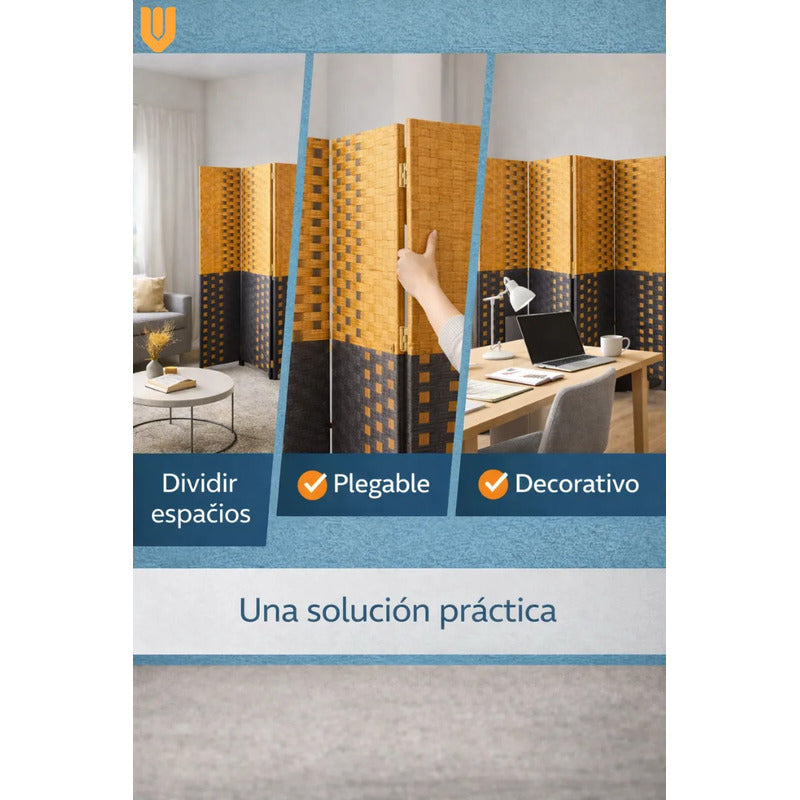 Biombo Separador Oficina Ambientes Divisor 4 Puertas 180 Cm Lisa Biombo Plegable Ratan Liso Uso Interior 4 Paneles Altura 180 Ancho 180 Decoracion Moderna Marron