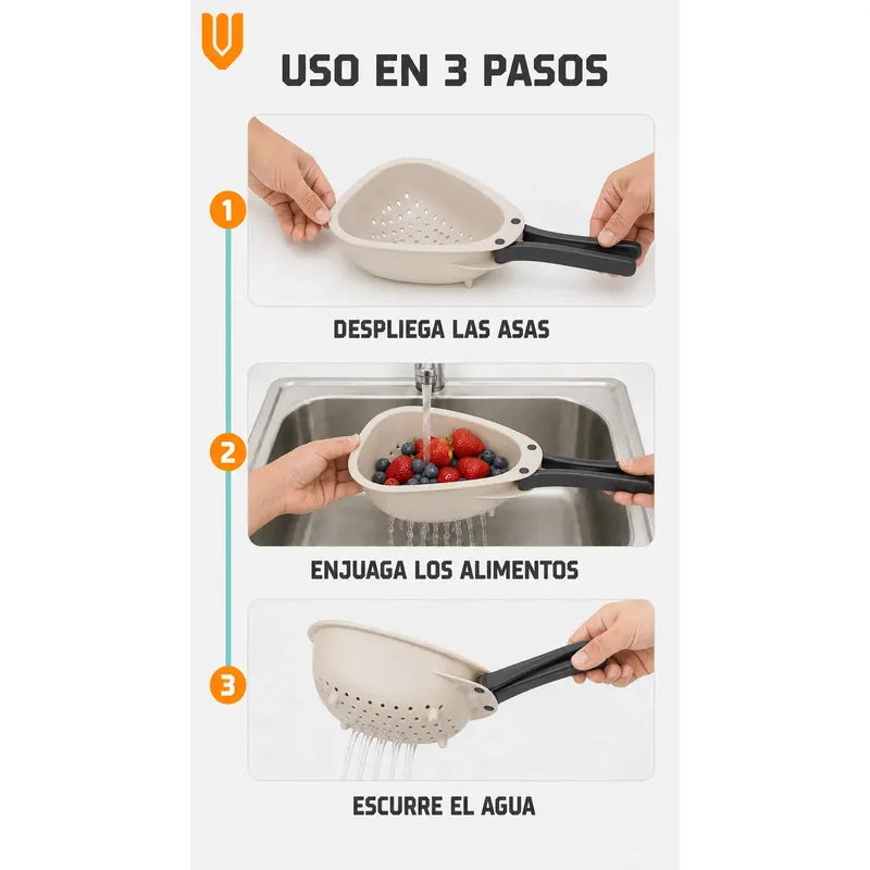 Colador Escurridor Plástico Asas Plegable Frutas Verduras Colador Escurridor Cocina Frutas Verduras Mini Asas Plegables Plástico Beige Compacto Perforado Drenaje