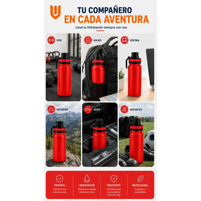 Termo Botella Acero Inoxidable Agua Café Té Caliente Camping Rojo