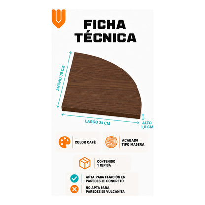 Repisas Flotante Café Acabado Madera Pared 30cm Esquinera Repisa Esquinera Flotante Acabado Madera Cuarto Círculo Borde Curvo Fijación Oculta Mural Decorativa 30cm