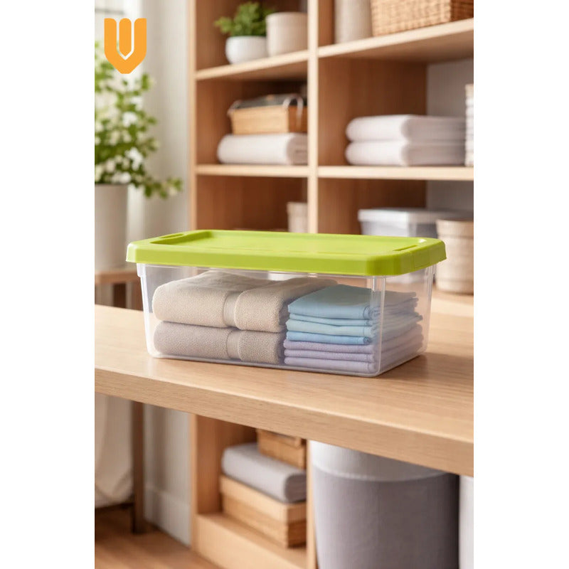 Caja Plastica Organizadora Apilable Hogar Almacenamiento 10l Transparente Tapa Gris Organizadora