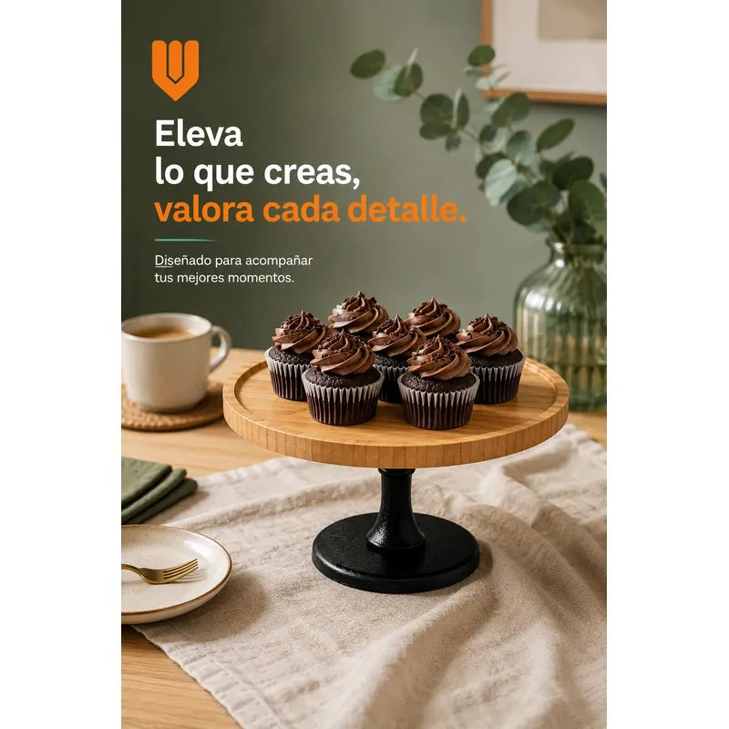 Base Torta Pedestal Cupcakes Stand Bambú Redondo Eventos Bambú Natural Tono Madera Claro Cálido Acabado Ecológico Premium Visible Estilo Nórdico Elegante Fiesta Postres Cupcakes