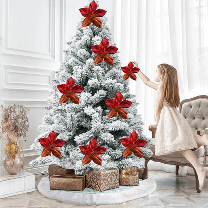 X12 Flores Navideñas Adornos De Navidad Decoración Rojo Rojo Floreado