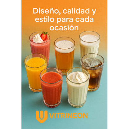 Set 6 Vasos Vidrio Resistente 330 Ml Jugos Cervezas Malteada Transparente