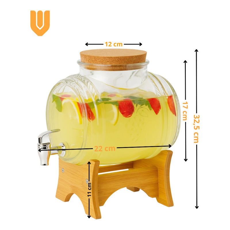 Dispensador Vidrio Frasco Cerveza Soporte Bambu Bebidas 5 L Transparente/bambu