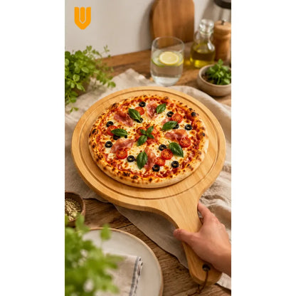 Tabla Bambu Pizza Picoteo Redonda Uso Hogar Cocina Resistent Bambú Natural Gourmet Artesanal Cocina Elegante Minimalista Rustico Premium Presentacion Pizza Picoteo Marron Natural Bambú Madera...