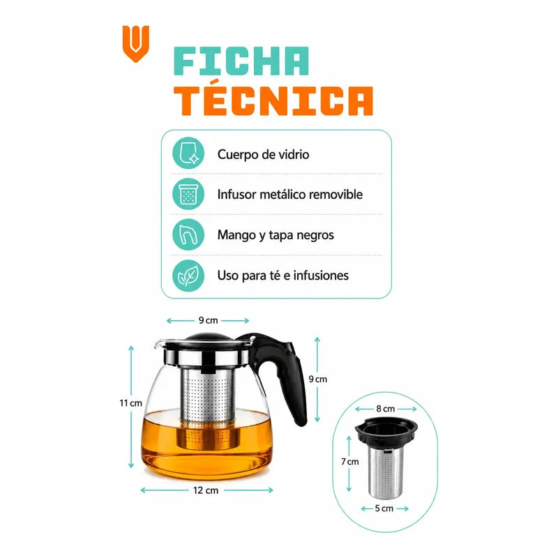 X8 Tetera Vidrio Infusor Te Tetera Infusora Con Filtro 900ml Transparente