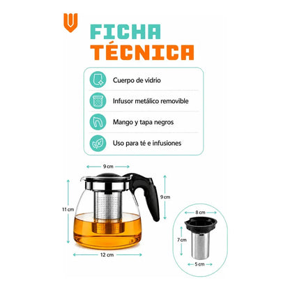 X8 Tetera Vidrio Infusor Te Tetera Infusora Con Filtro 900ml Transparente