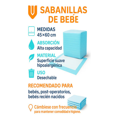 120 Almohadillas Desechable Bebe Protector Cama Bebe 45x60 Sabanilla 45x60cm