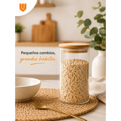 Frasco Vidrio Cocina Hermetico Cilindrico Tapa Bambu 250 Ml 8 Unidades