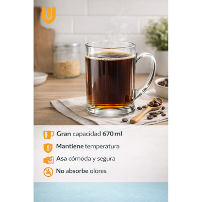 Vasos Mug Cerveza Vidrio Asa Parrilla Bar Hogar 670ml Transparente