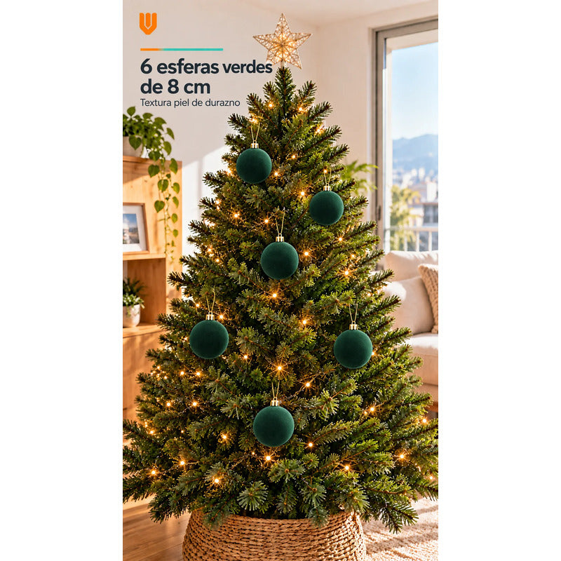 6 Esferas Navidad Adorno Piel Durazno Bolas Decorar 8cm Esferas Navidad Adorno Piel Durazno Bolas Decorar 8cm Verde Esferas... 8cm