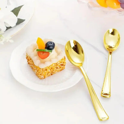 12 Cucharas Plasticas  Cucharas Postre Cucharas Desechables Dorado