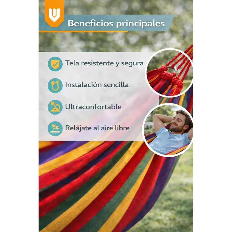 Columpio Colgante Multicolor Exterior Camping Playa Viaje Rojo Brillante Tonalidad Intensa Tela Durable Estilo Tropical Veraniego Jardín Terraza Patio Camping Relax Ext Hamaca Descanso Exterior...