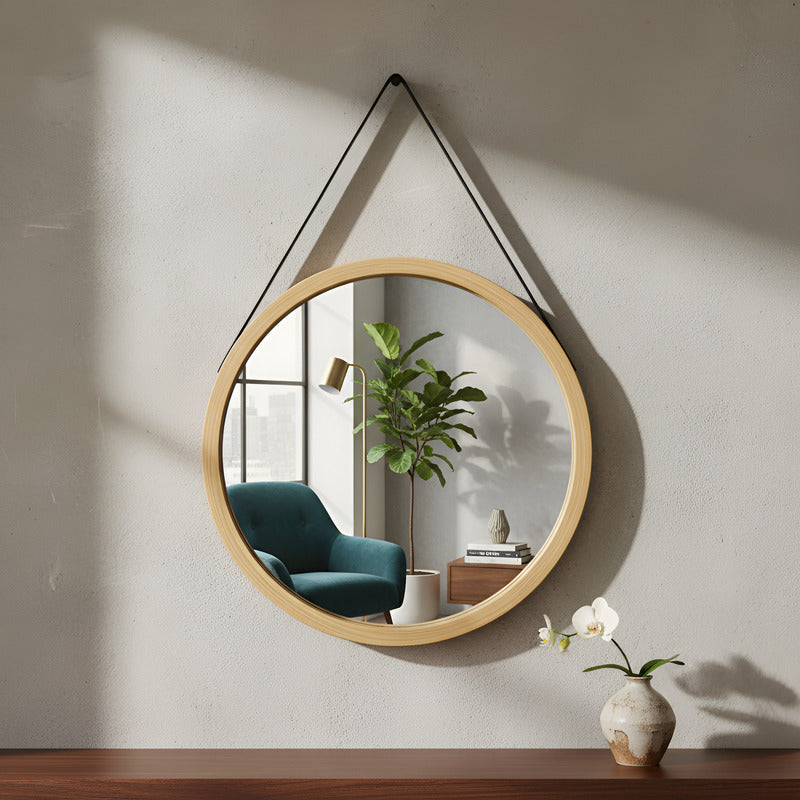 Espejo Redondo Colgante Bambu Decorativo Espejo Pared 25 Cm Bambú