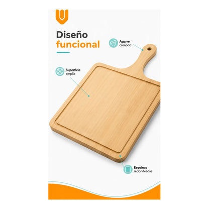 X4 Tablas Pizza Tabla Cuadrada Picoteo Plato Madera 27x30cm Tabla Cuadrada Tabla Bambu Pizza Picoteo Madera Rectangular 27x30cm Espesor 8mm Mango Quesos Aperitivos Cocina 27x30