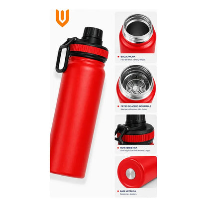 Termo Botella Acero Inoxidable Agua Termica Bebidas Camping Rojo