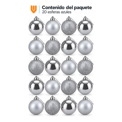 20 Esferas Navidad Adorno Bolas Decorativas 7cm Plateado Esferas Navideñas Doradas Pack 20 Plateado Esferas Navideñas Bolas... 7cm