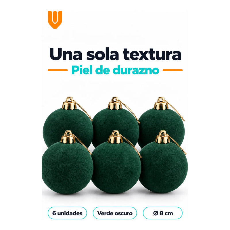 6 Esferas Navidad Adorno Piel Durazno Bolas Decorar 8cm Esferas Navidad Adorno Piel Durazno Bolas Decorar 8cm Verde Esferas... 8cm