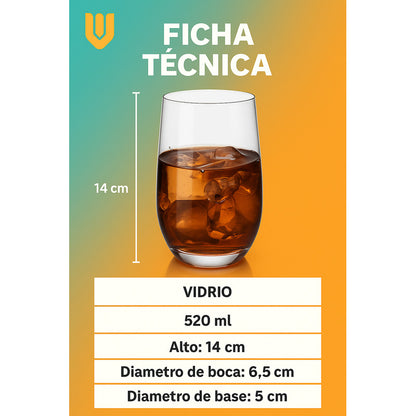 Disfruta Momentos Confort Set 6 Vasos Vidrio 520 Ml Eleganci