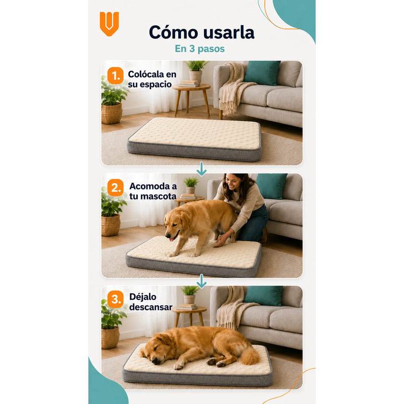 Cama Mascotas Perros Acolchada Resistente Lavable 90x72cm Color Beige