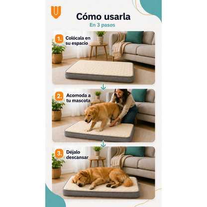 Cama Mascotas Perros Acolchada Resistente Lavable 90x72cm Color Beige