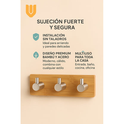 Colgador Perchero Acero Inoxidable Bambu Colgador Pared Bambú