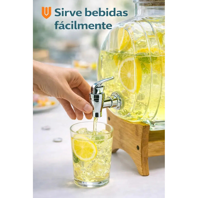 Recipiente Limonada Té Frío Celebración Picnic Familiar 3.5l Dispensador Bebidas Vidrio 3.5l Base Bambu Grifo Cocina Hogar
