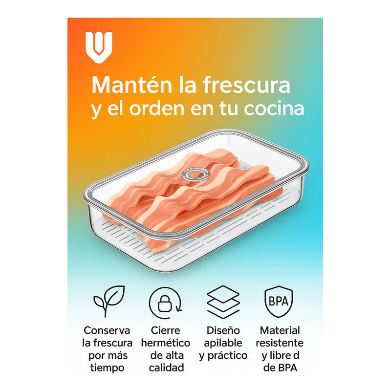 Organizador Acrílico Tapa Refrigerador Contenedor Alimentos Transparente