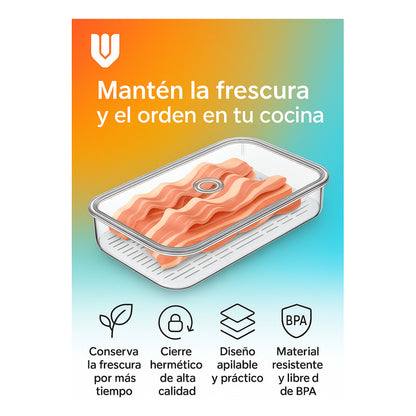 Organizador Acrílico Tapa Refrigerador Contenedor Alimentos Transparente