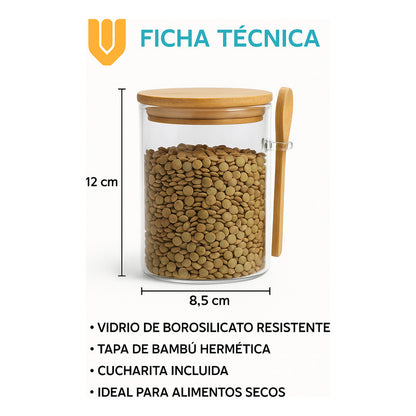 Recipiente Hermetico Bambu Frasco Contenedor Cuchara 500 Ml
