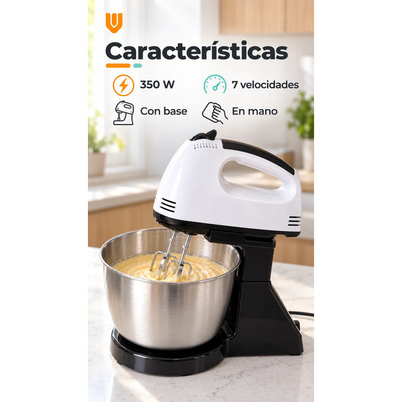 Batidora Electrica 7 Velocidades Base Tazon Pedestal Blanco Batidora Eléctrica Mano Base Tazón Mezcladora Repostería 350 W 7 Velocidades Batidores Ganchos Postres Cremas 50 Y 60 Hz