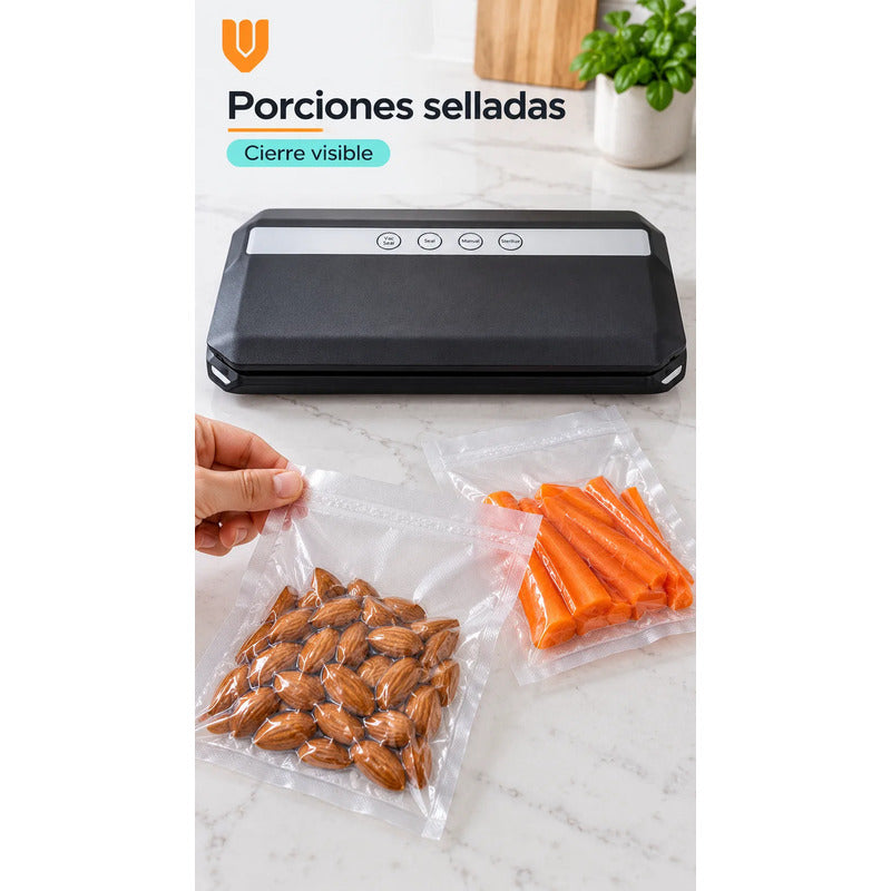 Selladora Vacio 38cm Negra Alimentos Máquina 10 Bolsas Negro Selladora Vacío Alimentos Sellado Empacadora Envasadora Bolsas Texturizadas Cocina Porciones Organización