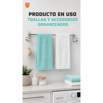 Toallero Adhesivo Baño Soporte Pared Organizador 60cm Toalla Toallero Adhesivo Baño 60cm Aluminio Plateado Porta Toalla Barra Pared Sin Taladro Dos Ganchos Organizador Moderno Mural 8,5x60cm