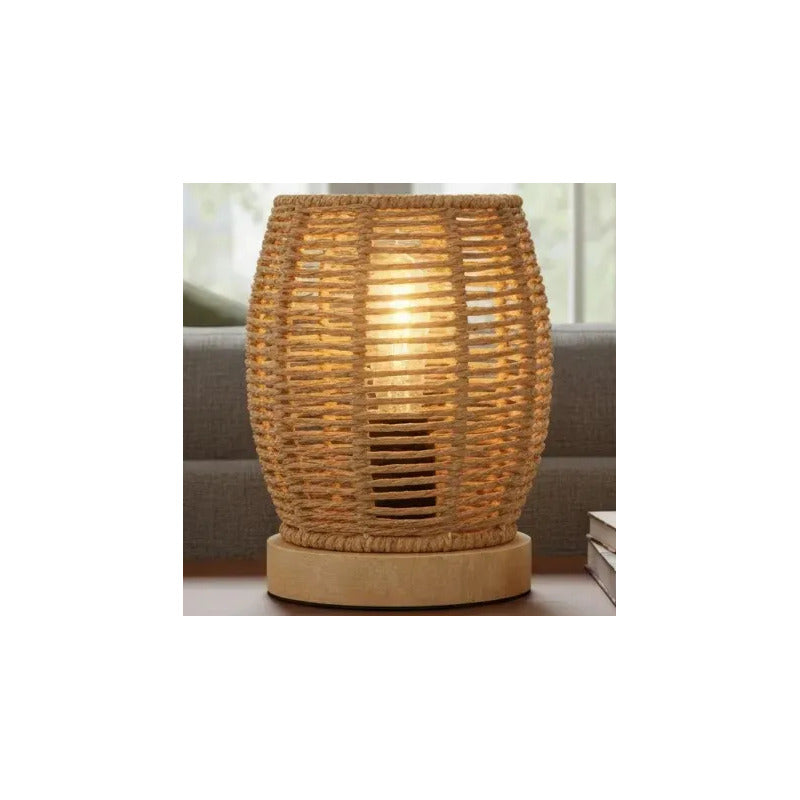Pack 2 Lamparas Velador Bambu Led Pareja Iluminacion Calida Beige Natural Fibra Vegetal Estetica Organica Luz Calida Decoracion Boho Interiorismo Hogar Ambiente Relajante Bambu Natural Marron...